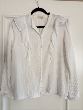 Stark White Ruffle-Trim Button-Down Blouse